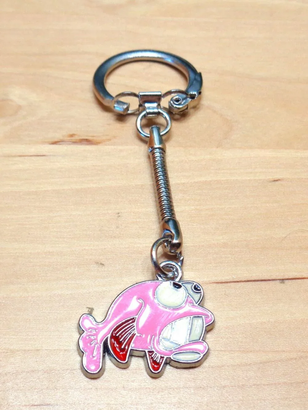 BEACH FASHION PINK ENAMEL COOL SMILING FISH RHODIUM SNAKE KEYCHAIN
